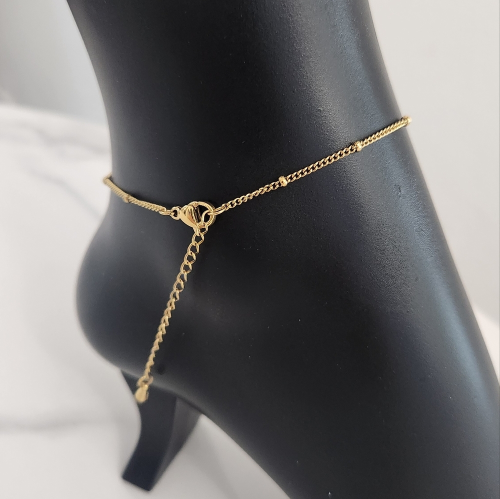 Gold Fish Anklet Bracelet with Dangle Beads Dainty Nautical Adjustable - Picture 8 of 14